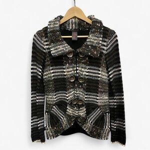 Alison Sheri vintage y2k black & brown stripe cardigan w/ retro jacket shape